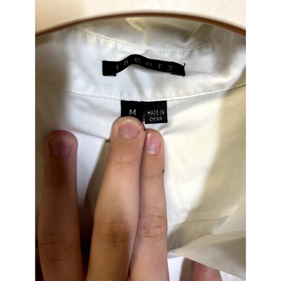 THEORY Slim Fit Cotton Poplin Stretch Long Sleeve Button Down White Shirt M - Picture 2 of 7